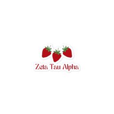 the logo for zeta tau alpha with three strawberries on top of it