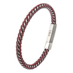 Men's Red & White Woven Rubber Bracelet Adjustable Red Bracelets For Formal Occasions, Classic Red Jubilee Bracelet, Luxury Adjustable Red Bracelet, Modern Red Leather Bracelet, Modern Red Bangle Bracelets, Modern Red Bangle Bracelet, Black Agate Stone, Rubber Bracelets, Bracelets And Necklaces