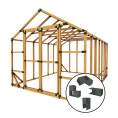 a wooden frame structure with four pieces cut out to make it look like a house