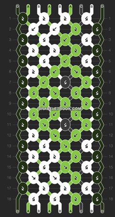 a green and white pattern on a black background with the number four in each corner