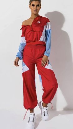 Champion Women XS Warm Up Track Pants Color block Wind Breaker Drawcord. Red white blue Drawcord Drawstring Mesh lining 2226 K Casual Red Color Block Bottoms, Red Cotton Color Block Bottoms, Red Color Block Cotton Bottoms, Red Tracksuit, Champion Clothing, Athleisure Trend, Track Pant, Wind Breaker, Active Wear Pants