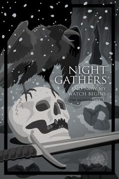 a black bird sitting on top of a skull in front of a window with the caption night gatherrs and envy my watch begins