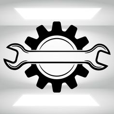 the wrench and cogwheel symbol is shown in black on a white background