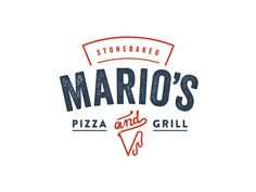 the logo for mario's pizza and grill, which is located in stonebank