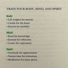 an exercise manual with instructions on how to train your body, mind, and spirit