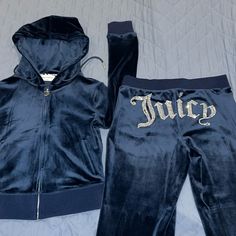 Nwot, Navy Blue Hoodie In Size Xs And Pants In Size Small , Purchased The Hoodie In A Size Down For A Tighter Fit, Bought The Set From The Store “Blu” In Vaughan Mills, Open To Reasonable Offers Blue Juicy Couture Tracksuit, Blue Juicy Couture, Juicy Couture Clothes, Couture Clothes, Navy Blue Hoodie, Crop Jean Jacket, Couture Jackets