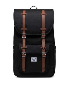 Classic Rectangular Backpack With Leather Trim, Black Backpack With Leather Trim For Travel, Black Travel Backpack With Leather Trim, Classic Black Leather Backpack With Leather Trim, Casual Black Luggage With Adjustable Strap, Black Leather Trim Backpack, Black Leather-trimmed Backpack, Black Backpack With Leather Trim For Outdoor, Black Outdoor Backpack With Leather Trim