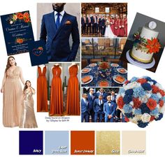 Color pallette, wedding, bridesmaids, cake, bouquet, navy blue Burnt Orange Navy Champagne Wedding, Sienna And Navy Wedding, Navy Burnt Orange Wedding Color Palettes, Royal Blue Fall Wedding Colors, Groom Attire Navy Blue And Burnt Orange, Navy Orange And Gold Wedding, Burnt Orange Navy And Cream Wedding, Navy Blue Grey And Burnt Orange Wedding