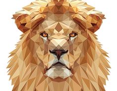 the head of a lion is made up of triangular shapes and has an orange eyes