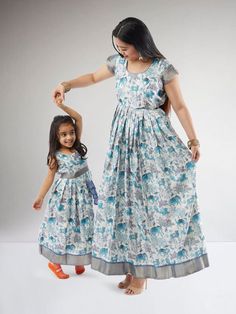 White and Blue Kalankari Print | Mother Daughter Dress Matching Mom And Daughter Dresses Indian, Dresses For Mom And Daughter, Mom Daughter Dress, Matching Mommy Daughter Outfits, Charming Outfits, Mommy Daughter Dresses, Mom Daughter Matching Dresses, Moms And Daughters, Daughter Dress