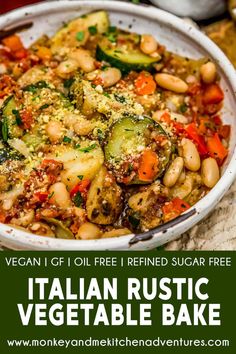 an italian vegetable bake is shown with the words, can i get 1 free refried