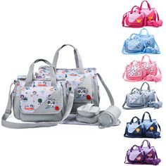 four different styles of purses and handbags