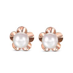 These pearl earrings are a twist on a classic pearl stud design, elegant and dainty, these perfect round pearls are accented by the soft ruffled petals of a flower, in sterling silver. These fun earrings are versatile and beautiful! Perfect gift for the girl who deserves the best in life.Carat Weight: 3 ctStone Size: 6 mmStone Type: Jeulia® StoneNumber of Stones: 2 Stone Shape: RoundStone Color: Diamond WhiteWeight: 2.18 gMaterial: 925 SilverPlating Color: Rose Gold Elegant Pearl Drop Flower Earrings, Elegant Pearl Flower Shaped Earrings, Elegant Pearl Flower Earrings, Elegant Pearl Flower Earrings For Anniversary, Feminine Pearl White Earrings, Elegant Pearl White Flower-shaped Earrings, Elegant Rose Gold Flower-shaped Pearl Earrings, Feminine Pearl Flower Earrings, Feminine Pearl Earrings