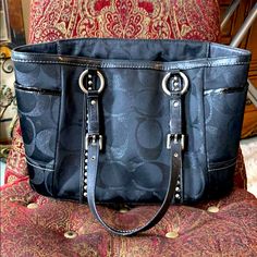 Black Coach Tote.... Like New. No Scratches Or Flaws. Silver Hardware Coach Tote, Bags Black, Black Media, Silver Hardware, Womens Tote Bags, Coach Bags, Medium Size, Like New, Silver