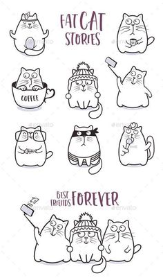 cartoon cats with different expressions and words on them - miscellaneous objects / arts print templates