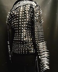 Women's Punk Spiked Studded Leather Biker Jacket – Boho Living Room Black Color Fashion, Hell Raiser, Punk Jacket, Studs And Spikes, Studded Leather Jacket, Mens Leather Pants, Black Leather Biker Jacket, Black Punks, Studded Jacket