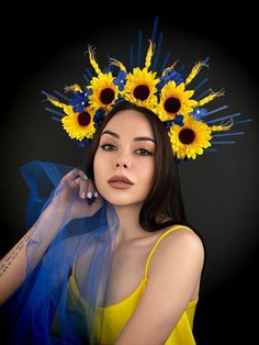 Sunflower Crown, Yellow Headband, Van Gogh Sunflowers, Ukrainian Art, Pregnancy Photoshoot, Pregnancy Photos