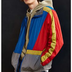 Brand New, With Tags, Never Been Used. This Is A Very Unique And Well Constructed Windbreaker. Full Zip Up. 2 Front Pockets. 1 Front “Hidden Pocket”. Adjustable Waistband. 100% Nylon Retro Color Block Long Sleeve Outerwear, Retro Long Sleeve Color Block Outerwear, Patchwork Nylon Windbreaker For Spring, Retro Outerwear With Contrast Color For Spring, Sporty Red Outerwear With Patchwork, Sporty Red Patchwork Outerwear, Casual Blue Patchwork Windbreaker, Casual Spring Outerwear With Contrast Panels, Blue Patchwork Windbreaker For Fall