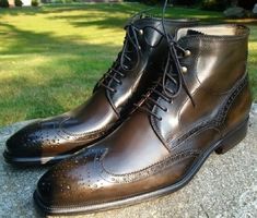 New Handmade Brown Leather Wing Tip Brogues High Ankle Lace Up Formal Boots For Men's on Storenvy Brogue Boots, Ankle Boots Men, High Ankle Boots, Dress Boots, Formal Shoes For Men, Stylish Shoes, Formal Shoes, Dress With Boots, Lace Up Boots