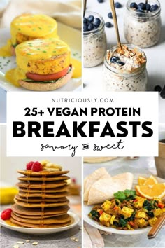 collage of vegan protein breakfasts with text overlay