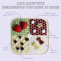 a plate with different foods on it and the words, lick mats with ingredients you have at home