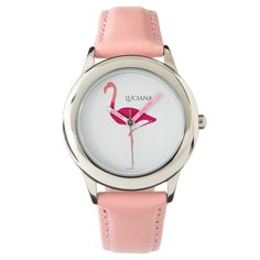 An adorable watch with a stylish baby pink strap and a graphic watercolor illustration of a flamingo silhouette on the face. This design can be easily personalized with a name or monogram. The perfect birthday gift for for a little girl who loves flamingos. Graphic Watercolor, Flamingo Silhouette, Flamingo Theme, Gothic Men, Coral Pattern, Red Skull, Light Coral, Girls Watches, Perfect Birthday Gift