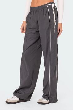 Track pants Side striped detailing Double ribbon tie Elastic stretch waisband Polyester Model wears size S Model height is 5'8 Item care: Wash with similar color Baggy Track Pants, Swimwear Dress, Ribbon Tie, Side Stripe, Drawstring Waistband, Pacsun, S Models, Model Height, Track Pants