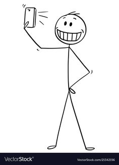 a stick figure holding up a cell phone