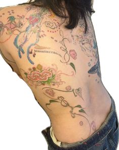 the back of a woman with tattoos on her body