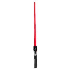 a red light saber is on display in front of a white background