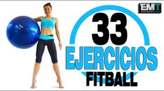 a woman holding an exercise ball in front of her face and the words, 33 ejerccionos fitball