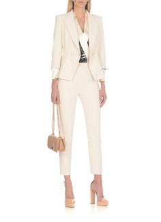 96% Polyester, 4% Elastane Fodera:, 100% Polyester Luxury Spring Formal Pantsuit, Elegant Business Casual Pantsuit, Elegant Semi-formal Spring Pants, Elegant Business Pantsuit With Trousers, Elegant Tailored Beige Pantsuit, Elegant Spring Office Pants, Elegant Office Pants For Spring, Designer Fitted Pants For Evening, Designer Fitted Evening Pants