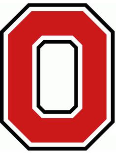 a black and red stop sign with the letter o on it's center piece