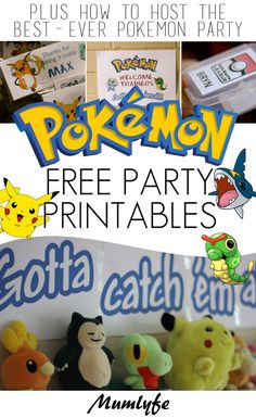 the pokemon party printables are on display for everyone to know how to use them