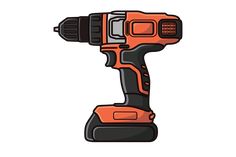 an orange and black cordless driller on a white background with clippings