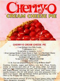 an advertisement for cherry cream cheese pie with information about the recipe and ingredients on it