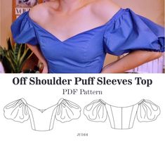 an off shoulder puff sleeve blouse pattern with ruffles on the shoulders and bottom