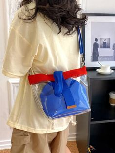 BirdinBag - Adjustable Shoulder Strap Fashion Handbag: Color-blocked with Drawstring Design Bucket Bag Pattern, Colour Blocking Fashion, Polyvinyl Chloride, Handbag Straps, Bag Pattern, Fashion Handbags, Bucket Bag, Color Block, Shoulder Strap