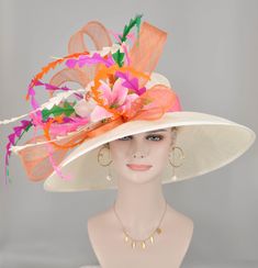 "It's a custom-made hat, if you want different color to decorate the hat, please feel free to contact me 100% Sinamay, light and comfortable *Wide brim measure Appr 6.5\" brim *The crown is decorated with Lily flower. Very beautiful!! *Head girth is 22\"-23.22\",adjustable string inside can give you the best fit. *Great for Kentucky Derby, Church, Wedding, Tea Party or other special event 💃1. All hats will be sent from Rockville, MD, 20850, using FedEx Ground (1- 5 business days if the shipping Orange Evening Hats For Spring, Spring Evening Orange Hat, Spring Orange Fascinator With Curved Brim, Elegant Orange Summer Costume Hat, Orange Mini Hat For Kentucky Derby Races, Orange Hat Fascinator For Races, Orange Costume Hat For Kentucky Derby Races, Orange Fascinator Hat For Kentucky Derby, Orange Kentucky Derby Fascinator Hat