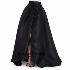 Black Split Skirts Long Maxi Womens Satin Prom Evening Party Celebrity Skirt | eBay Taffeta Skirt, Ball Skirt, Party Mode, Ankle Length Skirt, Rock Outfit, Pleated Long Skirt, Langer Rock, Pleated Maxi Skirt, Split Skirt