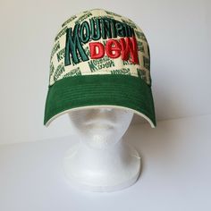 Mountain Dew Embroidered Trucker Baseball Hat Retro Logo Print Cap 2008 Summer. Thank you for shopping at The Real Housewife Department Store! Vintage Visor Hat With Embroidered Logo, Vintage Cap For Outdoor Activities, Vintage Cotton Hat For Outdoor Activities, Vintage Snapback Baseball Cap For Outdoor Activities, Retro Visor Hat With Embroidered Logo, Green Vintage Dad Hat For Outdoor, Vintage Outdoor Baseball Cap With Embroidered Logo, Vintage Green Dad Hat With Curved Bill, Vintage Baseball Cap With Embroidered Logo For Sports Events