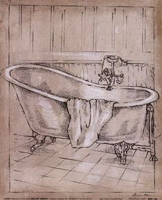 a drawing of a bathtub in a bathroom