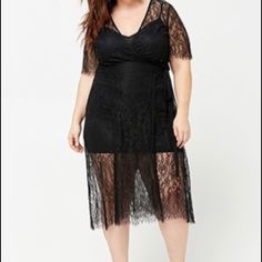 Seductive Lbd Lace Wrap Dress, Plus Size Party Dresses, Lace Wrap, Lace Dress With Sleeves, Plus Size Beauty, Lace Dress Black, Black Lace Dress, Dresses Black, Forever 21 Dresses