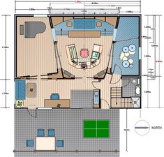 a drawing of a living room and dining area in a house with blueprints on the floor