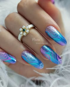 Swirl Nail Art, Blue Nail Art Designs, Crazy Nail Art, Elegant Nail Art, Finger Nail Art, Fingernail Polish