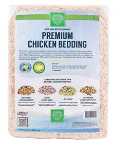 the back side of a bag of chicken bedding