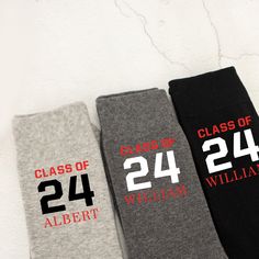 Graduation Socks Gift Graduation Socks, Personalised Graduation Socks, Class of 24 Socks, Congratulations, Celebration  Custom Leavers Socks-------♥ABOUT PRODUCTS♥------ Please note this is printing socks ❤ Material:  Cotton ❤ Size:            Adult Size: European size 43       Kids Size: European size 35-38 ❤ Words Color: In general, we suggest black text for light gray/white socks,white text for black/navy/dark gray socks ❤ Fully customization,if you want any design/text,just write it in peson Matric Farewell Gift Ideas, Matric Farewell, Gray Socks, Grey Socks, Socks Gift, Farewell Gifts, Men Gifts, Design Text, White Socks