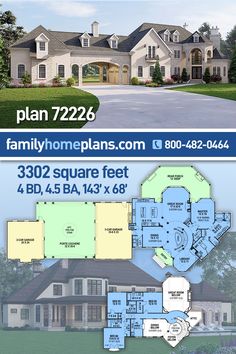 two story house plan with 3 car garage and 4 bedroom, 2 5 bath home