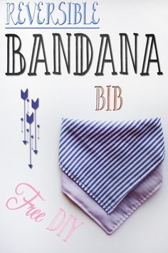 an image of a blue and white tie with the words reversible bandana bib