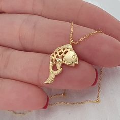 10k 14k 18k Solid Gold Koi Fish Necklace, Dainty Animal Necklace for Gift, Fish Charm Necklace for Women, Japanese Koi Fish Pendant for Her - Etsy Türkiye Fish Locket In Gold, Elegant Yellow Gold Fish Shaped Necklace, Elegant 14k Gold Fish-shaped Jewelry, Gold Fish-shaped Necklace For Gift, Fish Pendant Gold, Gold Koi Fish, Gold Koi, Gold Coin Jewelry, Japanese Koi Fish